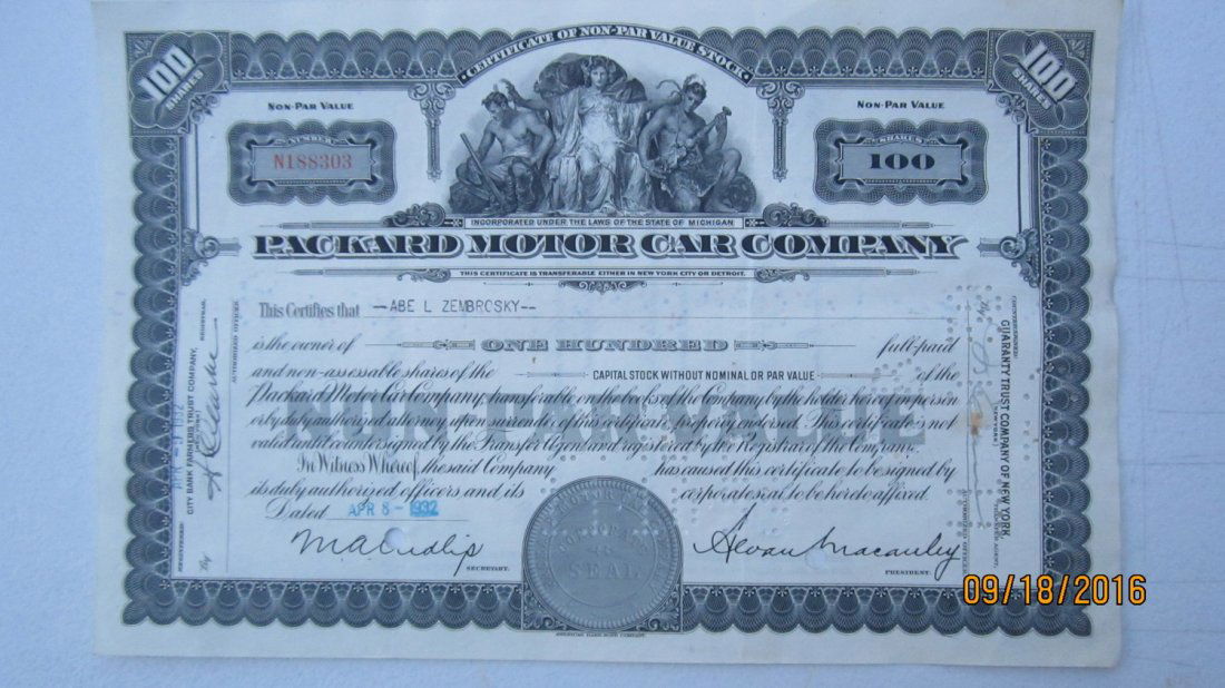 UNUSUAL 1932 PACKARD MOTOR CAR CO. - VINTAGE 100 SHARE (1 of 4)