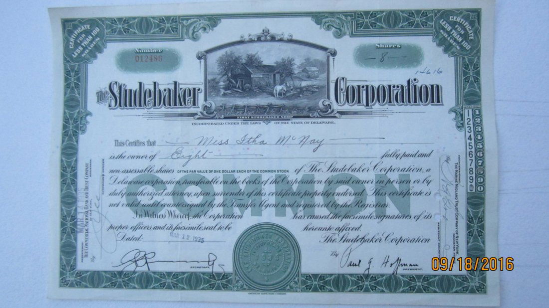 HARD TO FIND VINTAGE 1935 STUDEBACKER CORP. - HAND (1 of 4)