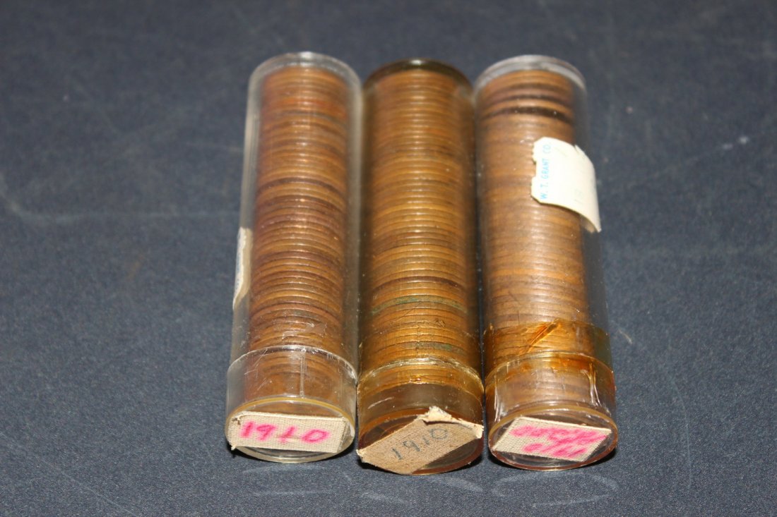3 ROLLS 1910 WHEAT PENNIES: 3 ROLLS 1910 WHEAT PENNIES
