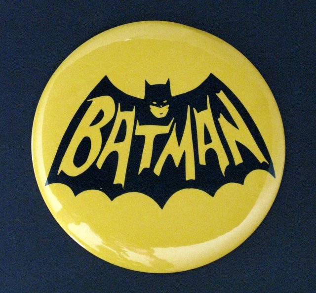 1966 BATMAN LOGO LARGE PIN-BACK BUTTON - 6" WIDE - (1 of 2)