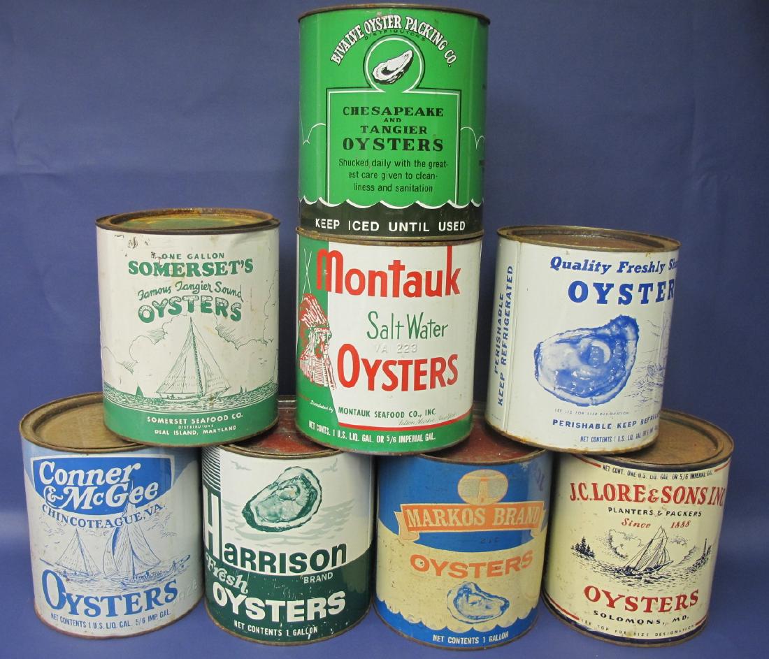 Collection of 8 Large Oyster Tins: Collection of 8 Large Oyster Tins