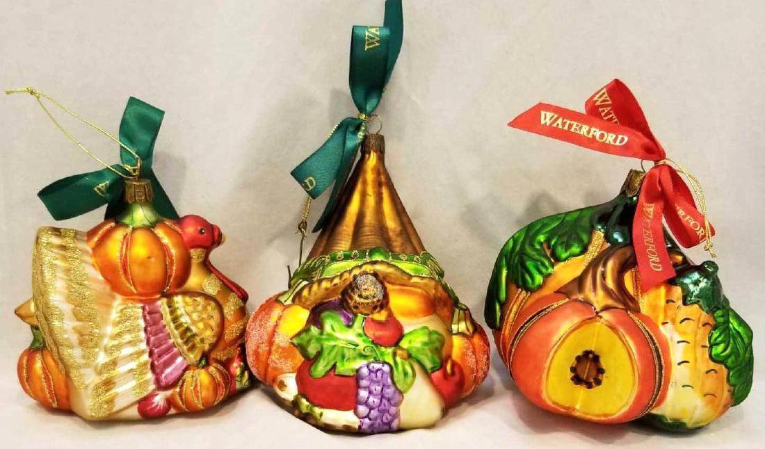Collection of Waterford Holiday Herilooms Ornaments to: Collection of Waterford Holiday Herilooms Ornaments to Include Harvest Cornucopia 6", Autumn Turkey 4 1/2" and Harvest Pumpkin Patch 4 1/2" All in Original Boxes, Made in Poland