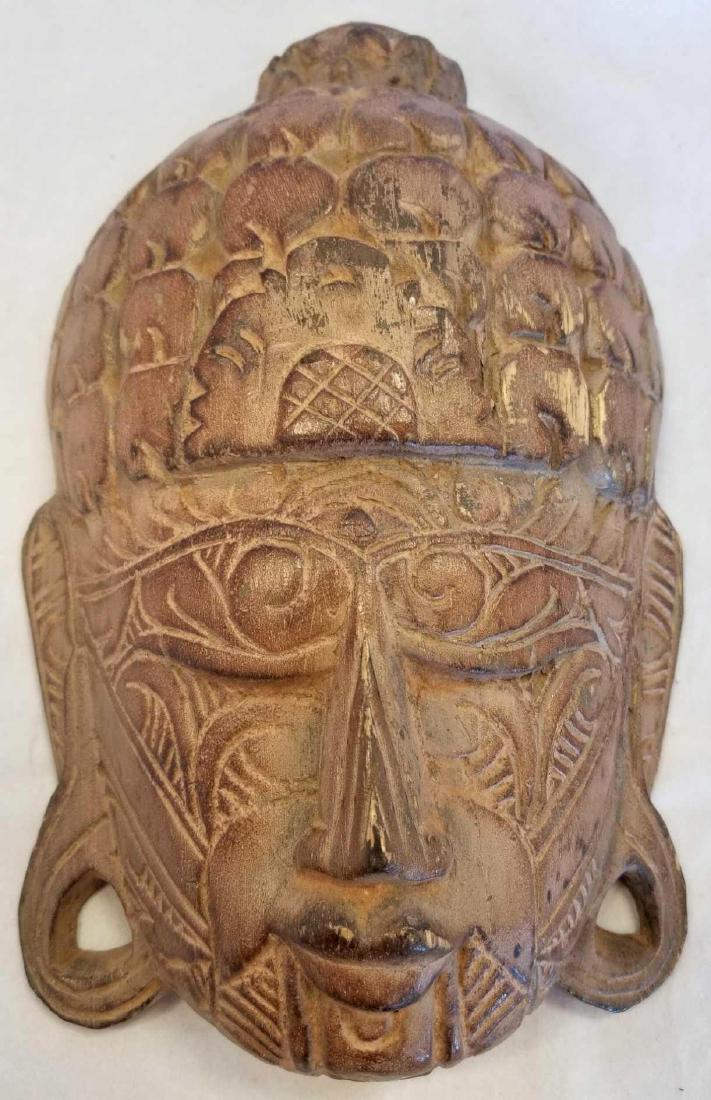 Wooden Carved Indonesian Head 11" H 8" W: Wooden Carved Indonesian Head 11" H 8" W