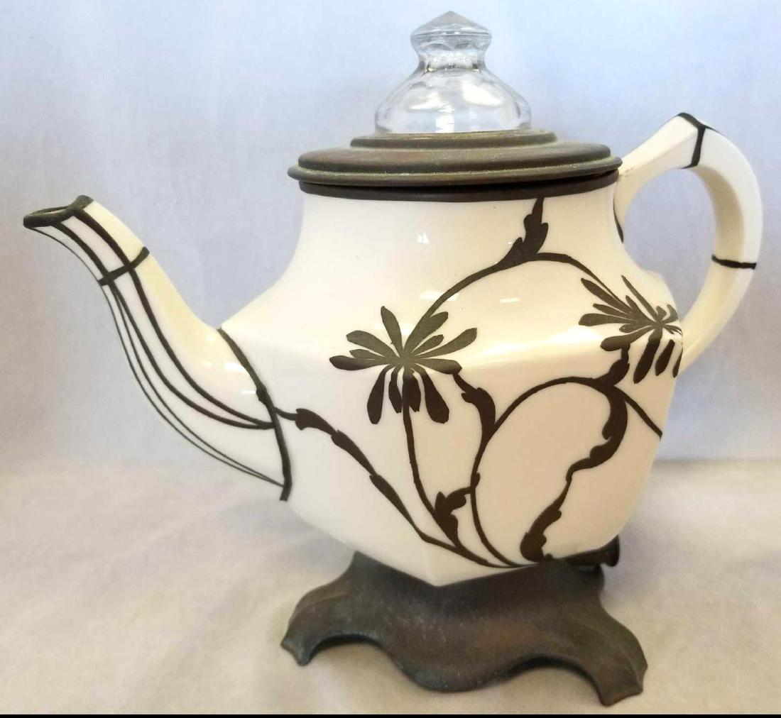 Vintage Electric Teapot Porcelain and Cast Iron, 9" h: Vintage Electric Teapot Porcelain and Cast Iron, 9" h 11" w