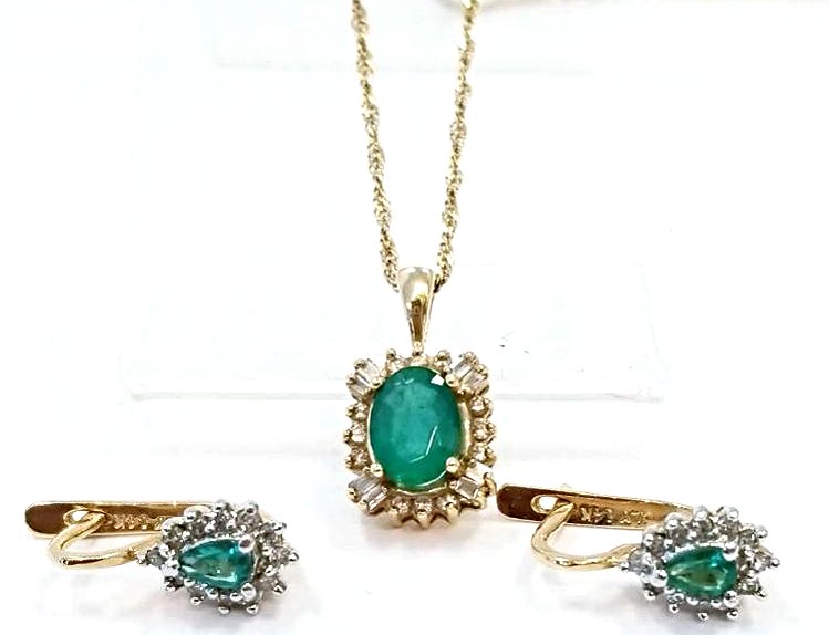 14K Yellow Gold Emerald & Diamond Earring and (1 of 1)