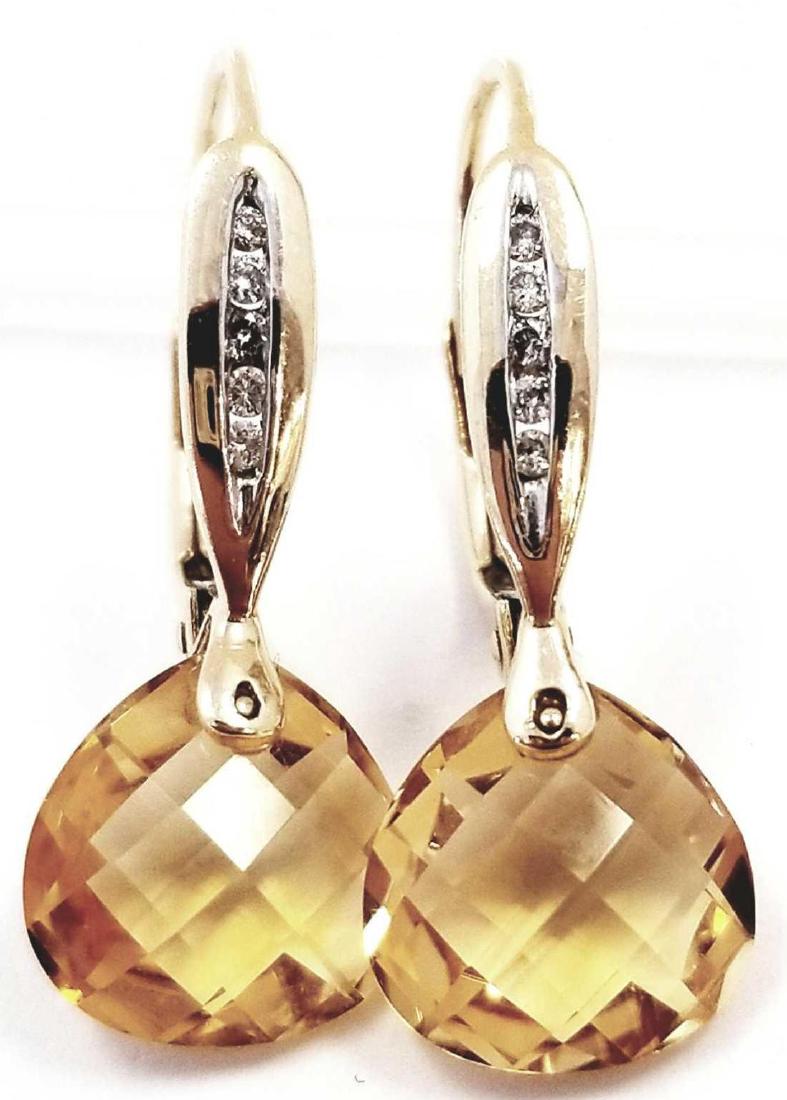14K Yellow Gold Briolette Cut Citrine & Diamond: 14K Yellow Gold Briolette Cut Citrine & Diamond Earrings