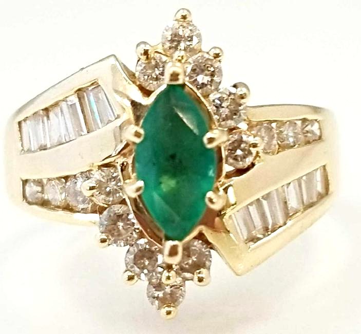 14K Yellow Gold Emerald & Diamond Cocktail Ring, (1 of 1)