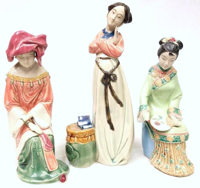 Three Chinese Ceramic Glazed Terracotta Women (1 of 3)