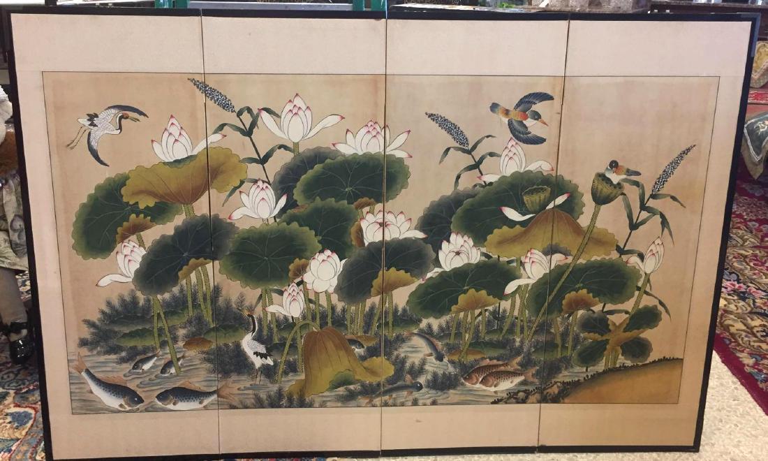 Vintage Asian Silk Four (4) Panel Screen (1 of 2)