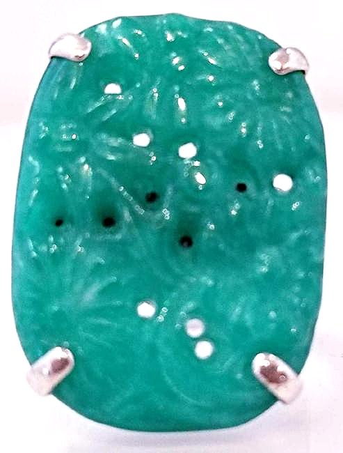 SS Carved Serpentine Jade Ring (1 of 2)