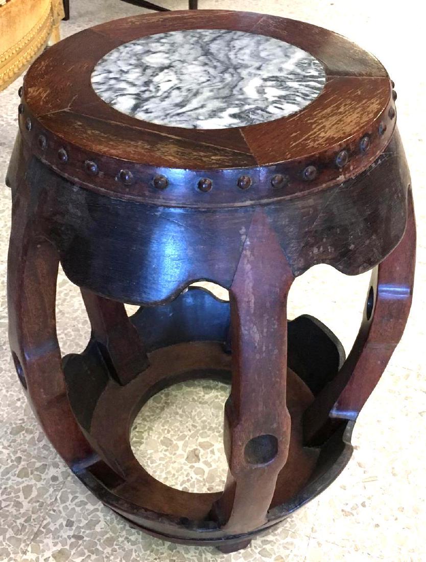 Asian Rosewood Marble Top Stand/Stool: Asian Rosewood Marble Top Stand/Stool. 21" High and 12" in Diameter From The Estate of Charles Calmer Hart (1835-1956) He Was An American Journalist & Diplomat, Who Served as Minister to Albania F