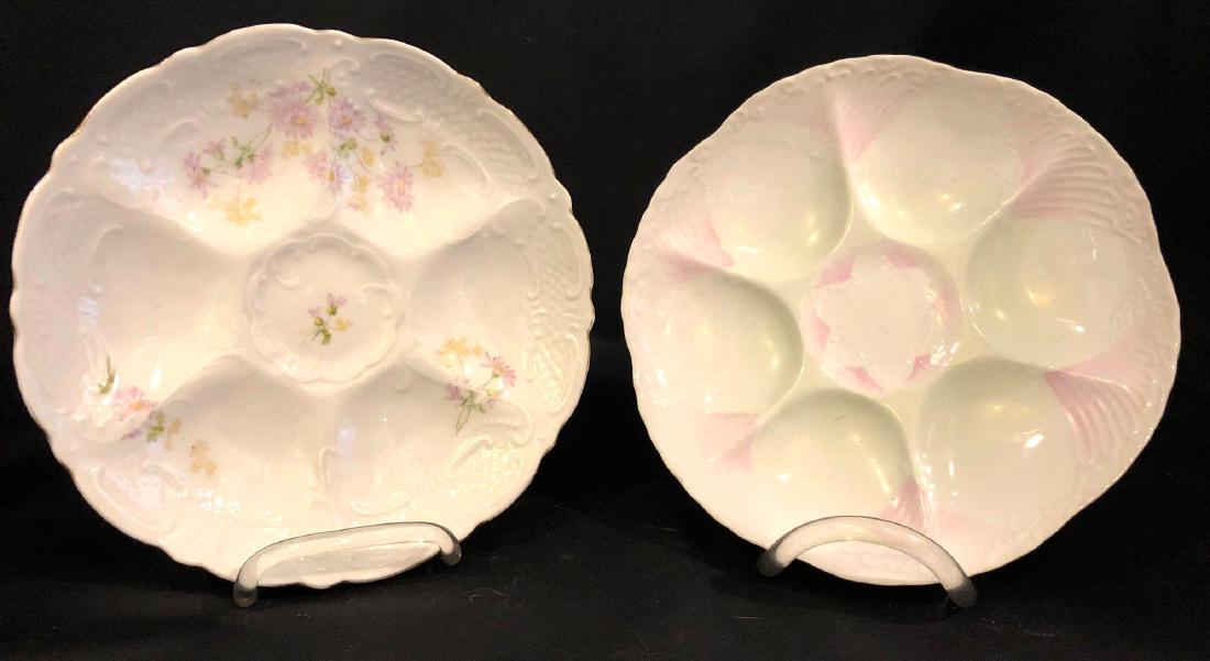 Pair Of Six (6) Well Porcelain Oyster Plates: Pair Of Six (6) Well Porcelain Oyster Plates. One Limoges and One Weimar Germany. 