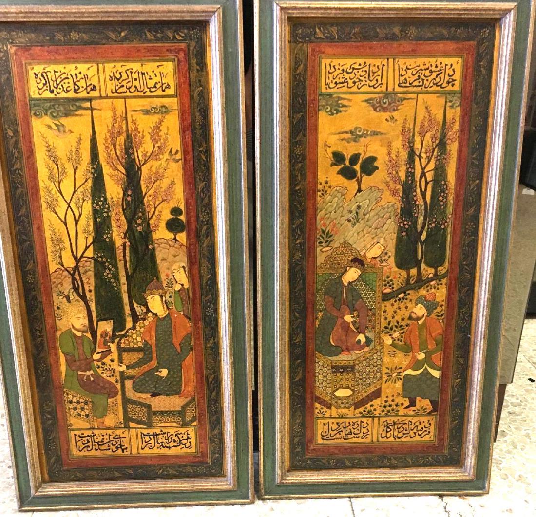 Pair Antique Framed Persian Lacquered Wood Scenes: Pair Antique Framed Persian Lacquered Wood Scenes. 17 1/2" x 9" each. From The Estate of Charles Calmer Hart (1835-1956) He Was An American Journalist & Diplomat, Who Served as Minister to Albania