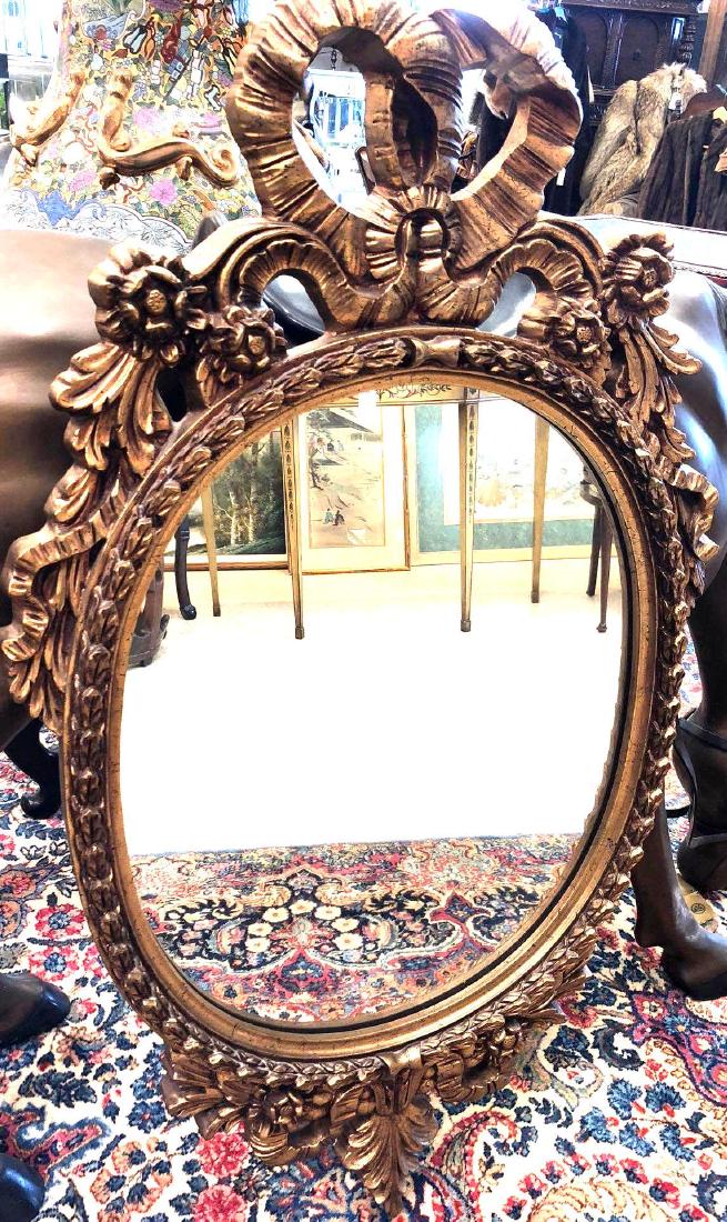 Antique Gilt Oval Mirror w/Carved-Wood: Antique Gilded Oval Mirror with carved-wood filigree frame 1975