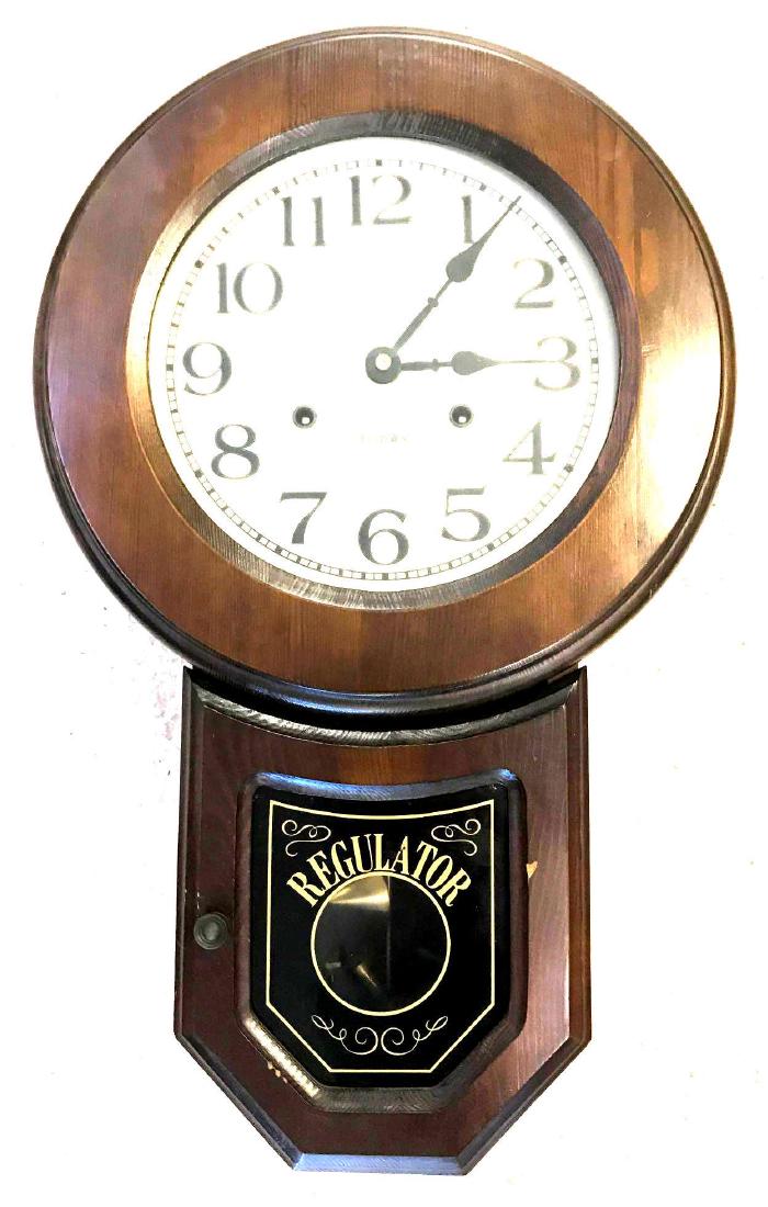 31 Day School House Style Regulator Wall Clock: 31 Day School House Style Regulator Wall Clock with Pendulum & Key Height: 21 1/2" Width 13 1/2"