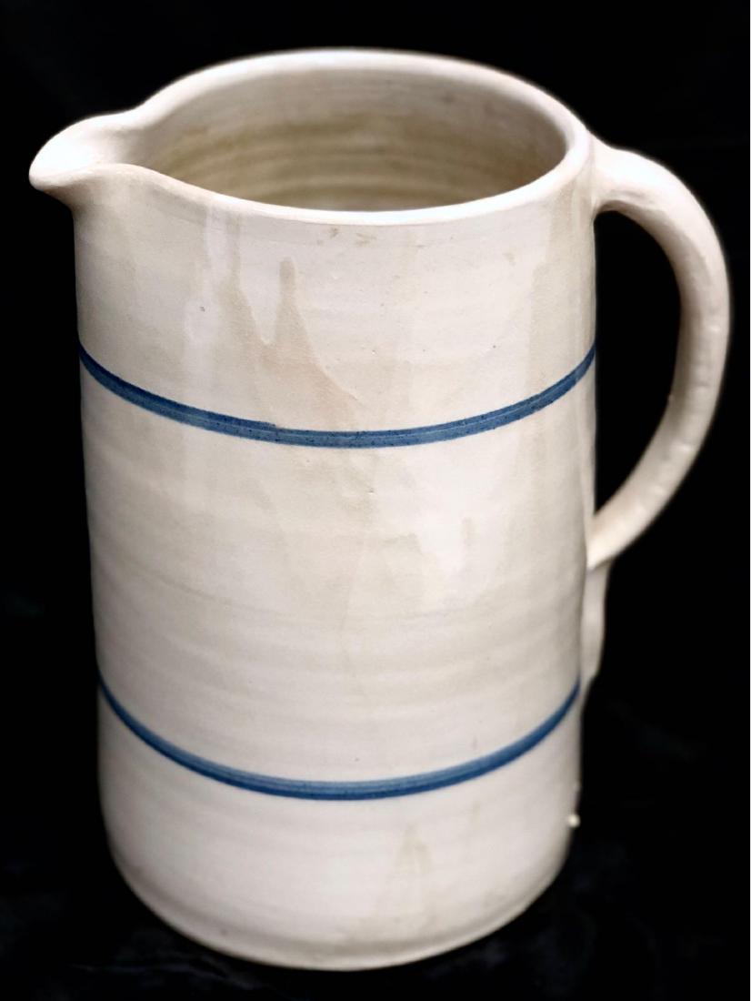 Large Striped Blue & White Stoneware Pitcher (1 of 4)