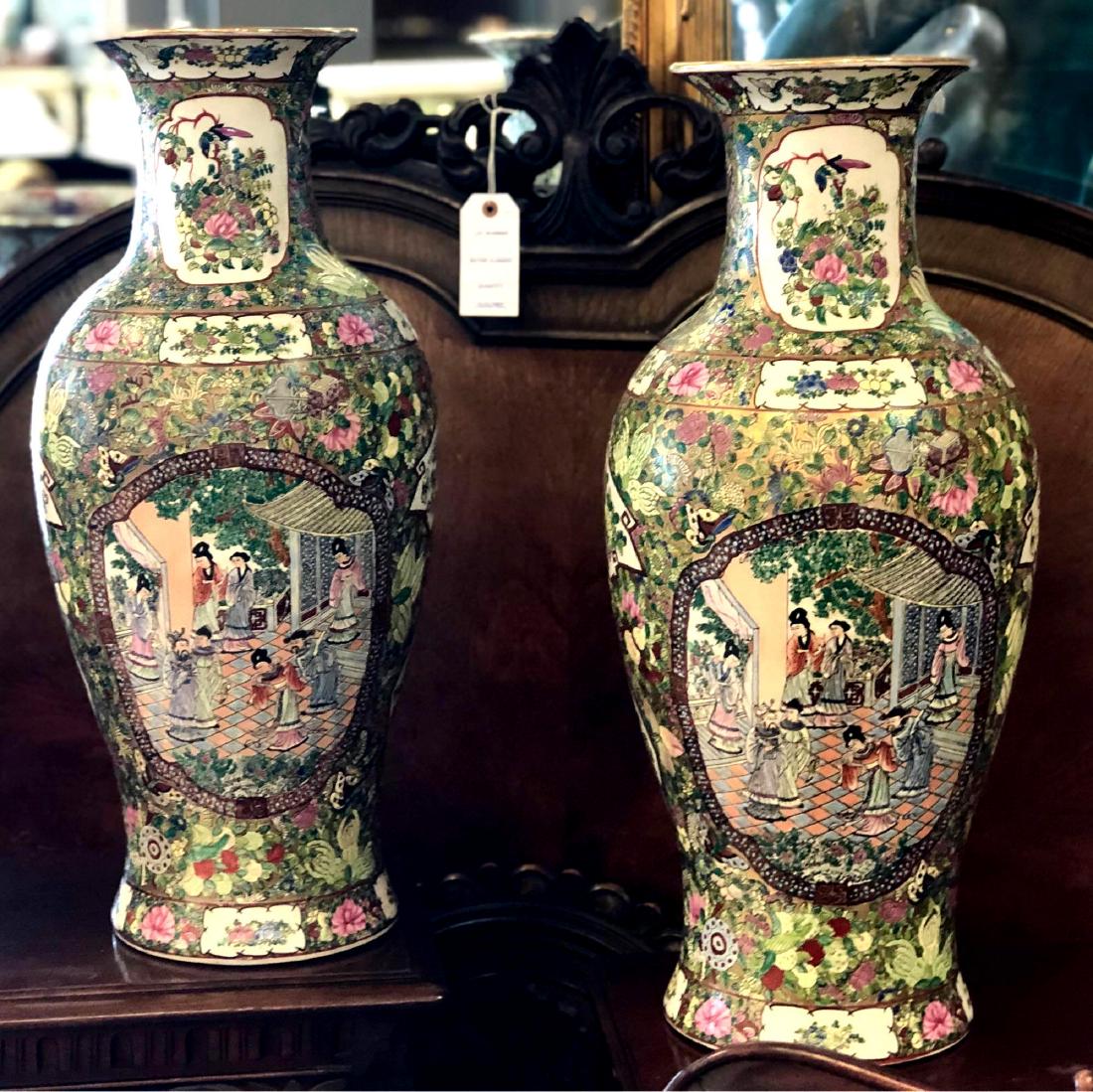 Pair of Antique Rose Famille Vases (1 of 3)