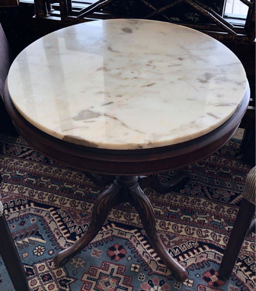 Antique Round Tea Table With Marble Top From Greece Antique Round Tea Table With Marble Top From Greece