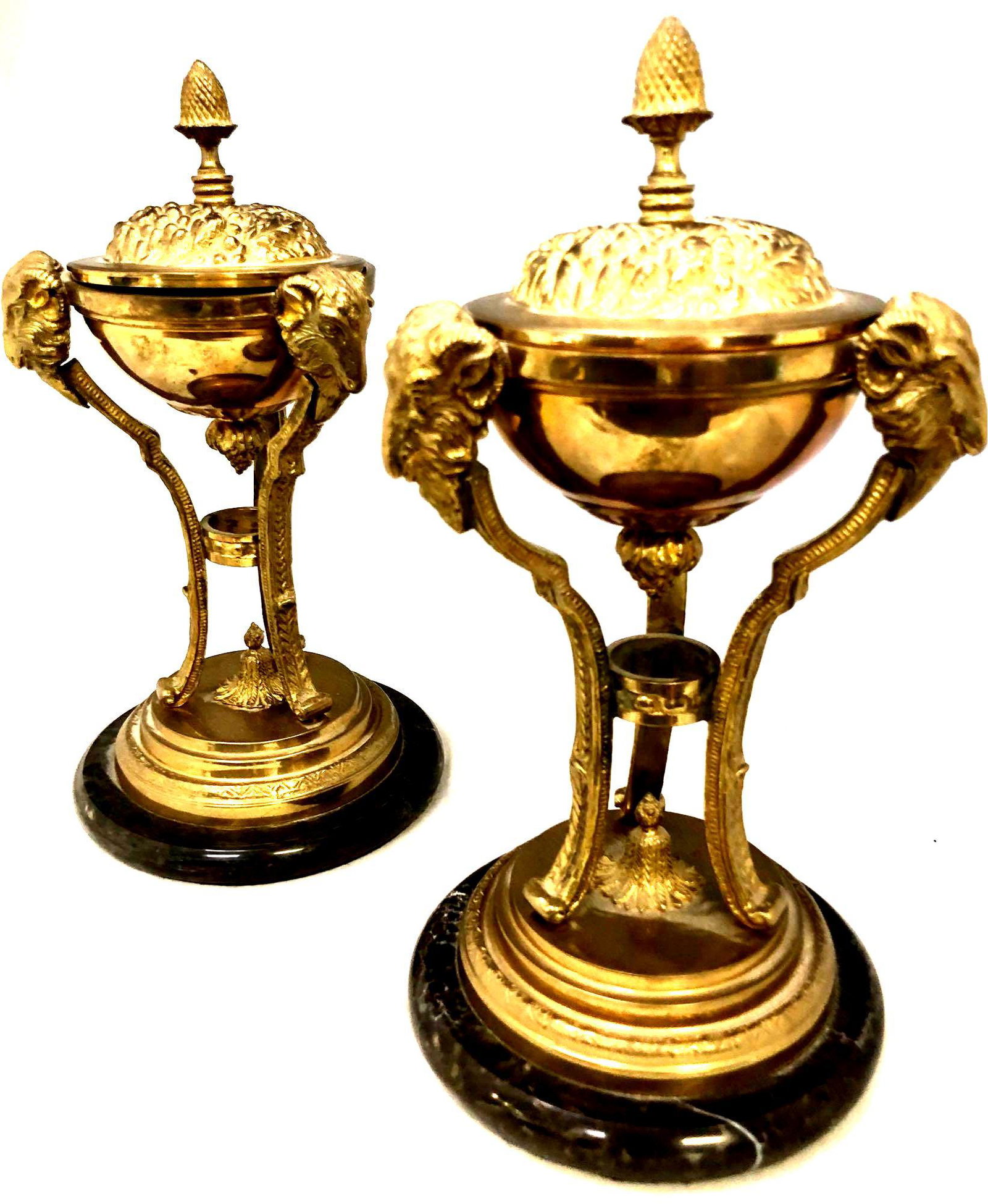 Pair of Brass Incense Burners: Pair of Brass Incense Burners. Accompanied by Marble Bases. Measuring Approx. 10.5" in Height. In Good Condition. 