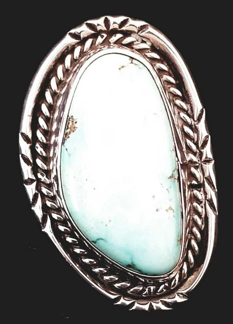 Navajo Turquoise Sterling Ring: Navajo Turquoise Sterling Ring Signed NJ, Size 7