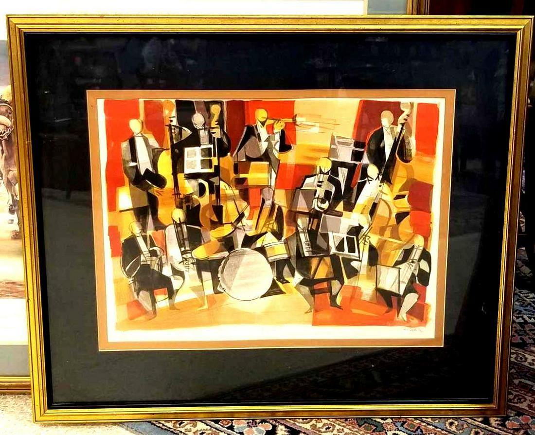 Camille Hilaire "Musicians": Camille Hilaire "Musicians". Signed Bottom Right, Number 114/130. From the Vincent Price Collection. Measures 32.5" x 37.5" Framed. Camille Hilaire was a Painter , Born August 2nd, 1916 in M