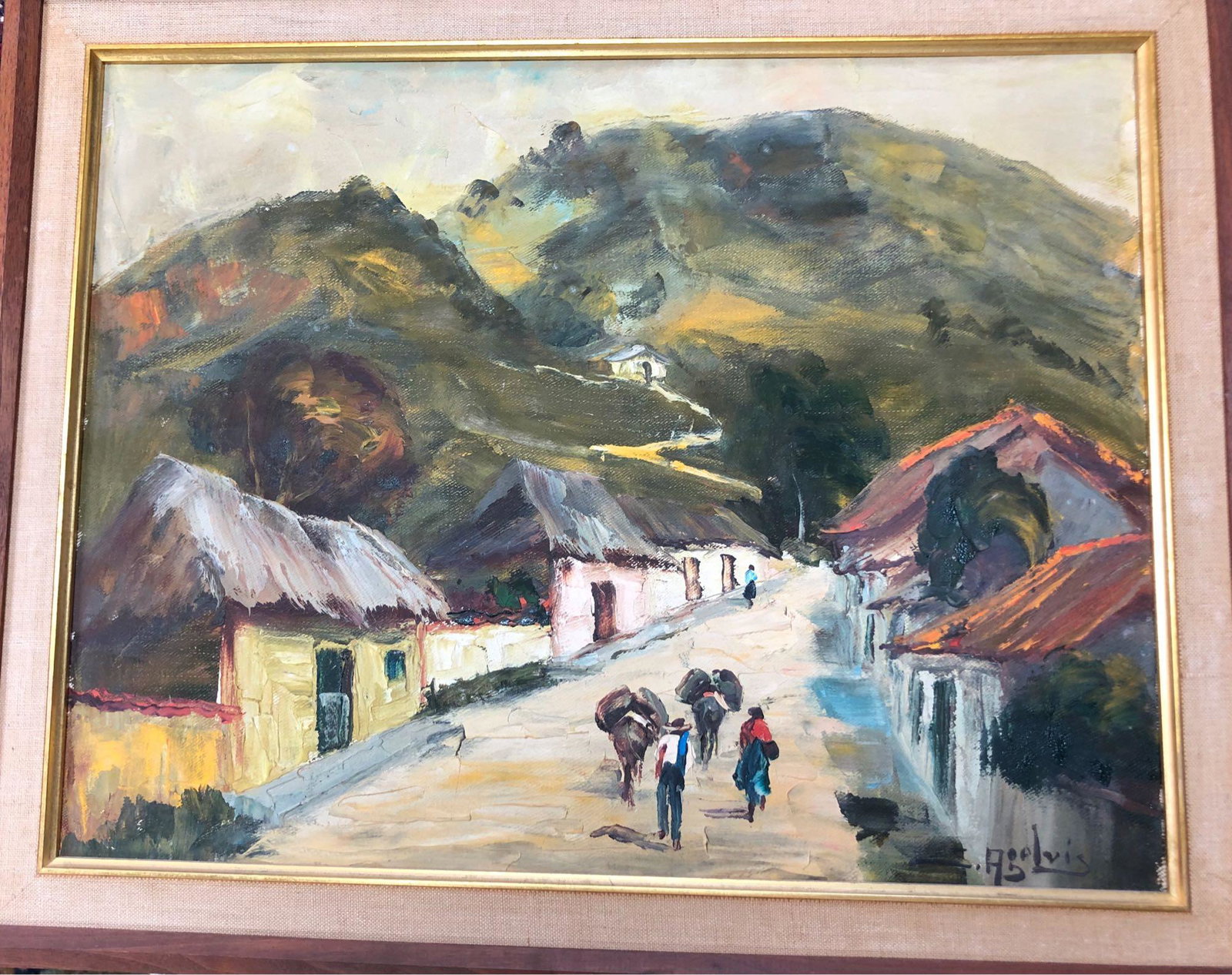Village Between Mountains by Cuadros Segundo Agelvis: Village Between Mountains by Cuadros Segundo Agelvis. OIl on Canvas, Signed Bottom Right. Measuring 21" x 17" Framed.