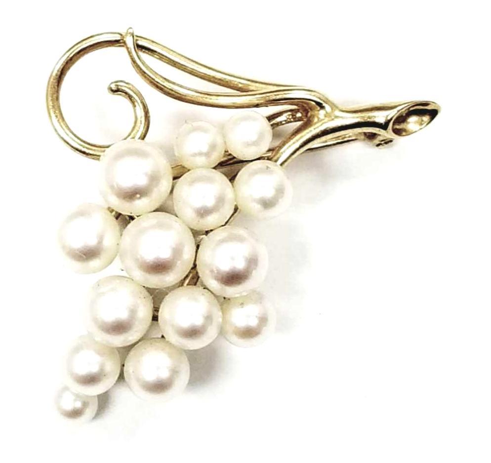 14k Yellow Gold Seed Pearl Brooch: 14k Yellow Gold Seed Pearl Brooch 2.13dwt 1"