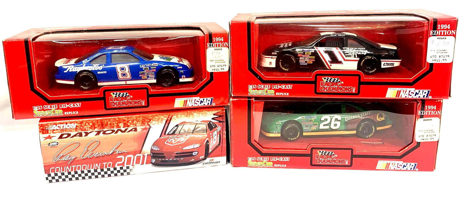 Collection of Model Racecars: Collection of Model Racecars. To Include One (1) Ray Everham 2000 Car, One (1) Rick Mast 1994 Car, One (1) Brett Bodine 1994 Car and One (1) Jeff Burton 1994 Car. All in Original Boxes.