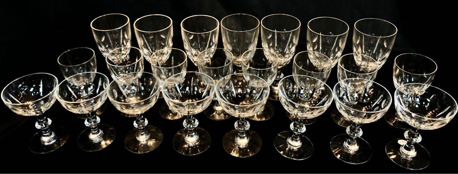 Collection of Vintage Hawkes Barcroft Pattern Crystal: Collection of Vintage Hawkes Barcroft Pattern Crystal. Seven Water Glasses, Eight WIne Glasses and Eight Champagne Glasses.