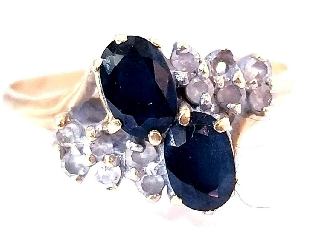 14k Gold Sapphire & Diamond Ring: 14k Gold Sapphire & Diamond Ring Containing Two (2) Oval Cut Sapphires Weighing Approx .80ctd & Eleven (11) Diamonds (1 Stone Missing) Size 9 1/2 Shank Broken At Bottom