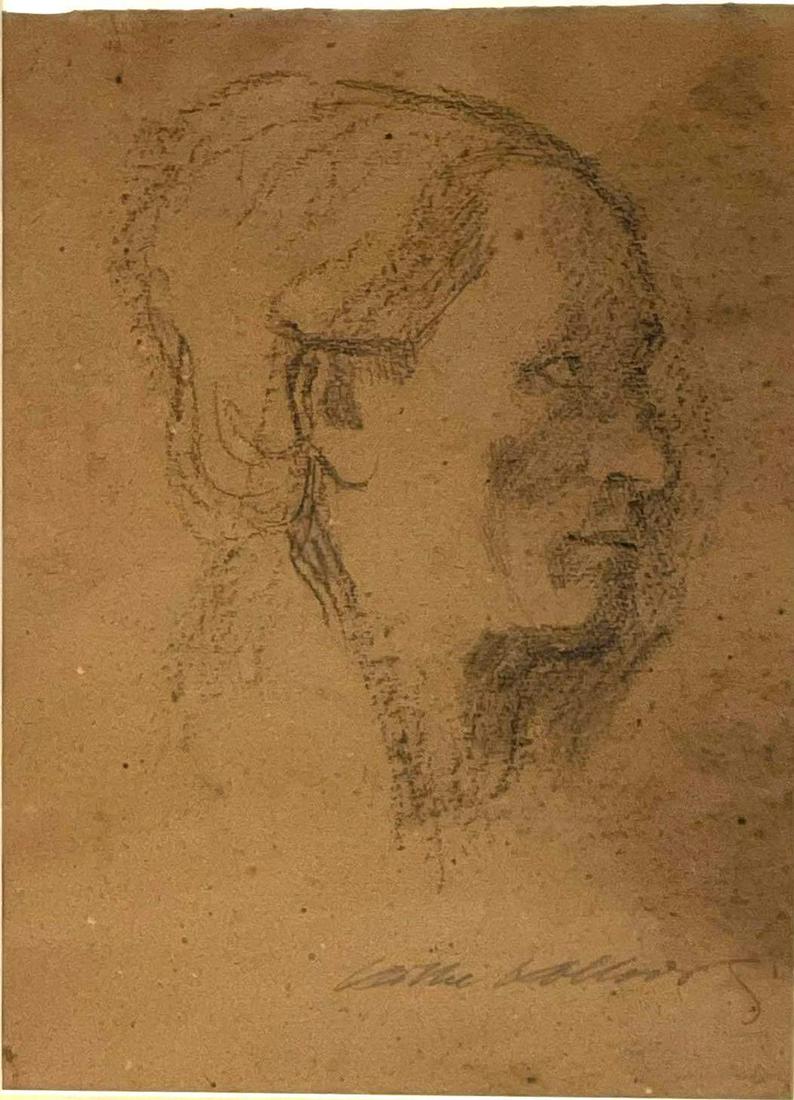 Head by Kathe Kollwitz (1867-1945)Charcoal/Conte Crayon: Head by Kathe Schmidt Kollwitz (1867-1945) Charcoal/Conte Crayon, Signed, 11 x 13, 19 1/2 x 23 1/2 Framed, From The private Collection of Mervin Jules KÃ¤the Kollwitz began her life as KÃ¤the Sch
