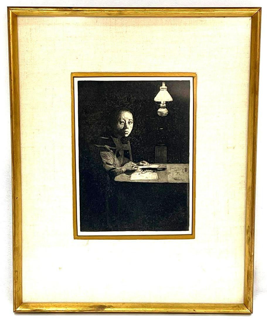 Self Portrait Seated At Table by Kathe Kollwitz: Self Portrait Seated At Table by Kathe Kollwitz (1867-1945) Etching & Aquatint On Paper, 11 x 13 1/2 From The Private Collection of Mervin Jules Kaethe Kollwitz was born in Koenigsberg, East Prus