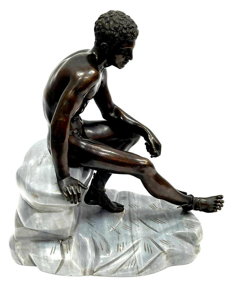 Antique Bronze of Hermes: Antique Bronze of Hermes on Marble Base 13"