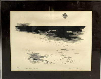 The Sea 1 by Herman Maril Lithograph on Paper: The Sea 1 by Herman Maril Lithograph on Paper. Signed Bottom Right and Editioned 32/40. Measuring Approximately: Frame: 16" x 20" Image 12" x 16" From the private collection of notable