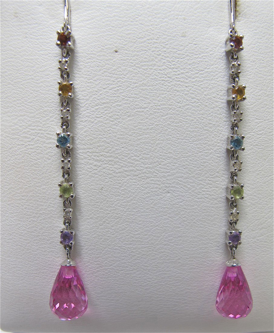14KWG Pink Tourmaline & Semi-Precious Stone Earring: 14KWG Pink Tourmaline & Semi-Precious Stone Earrings