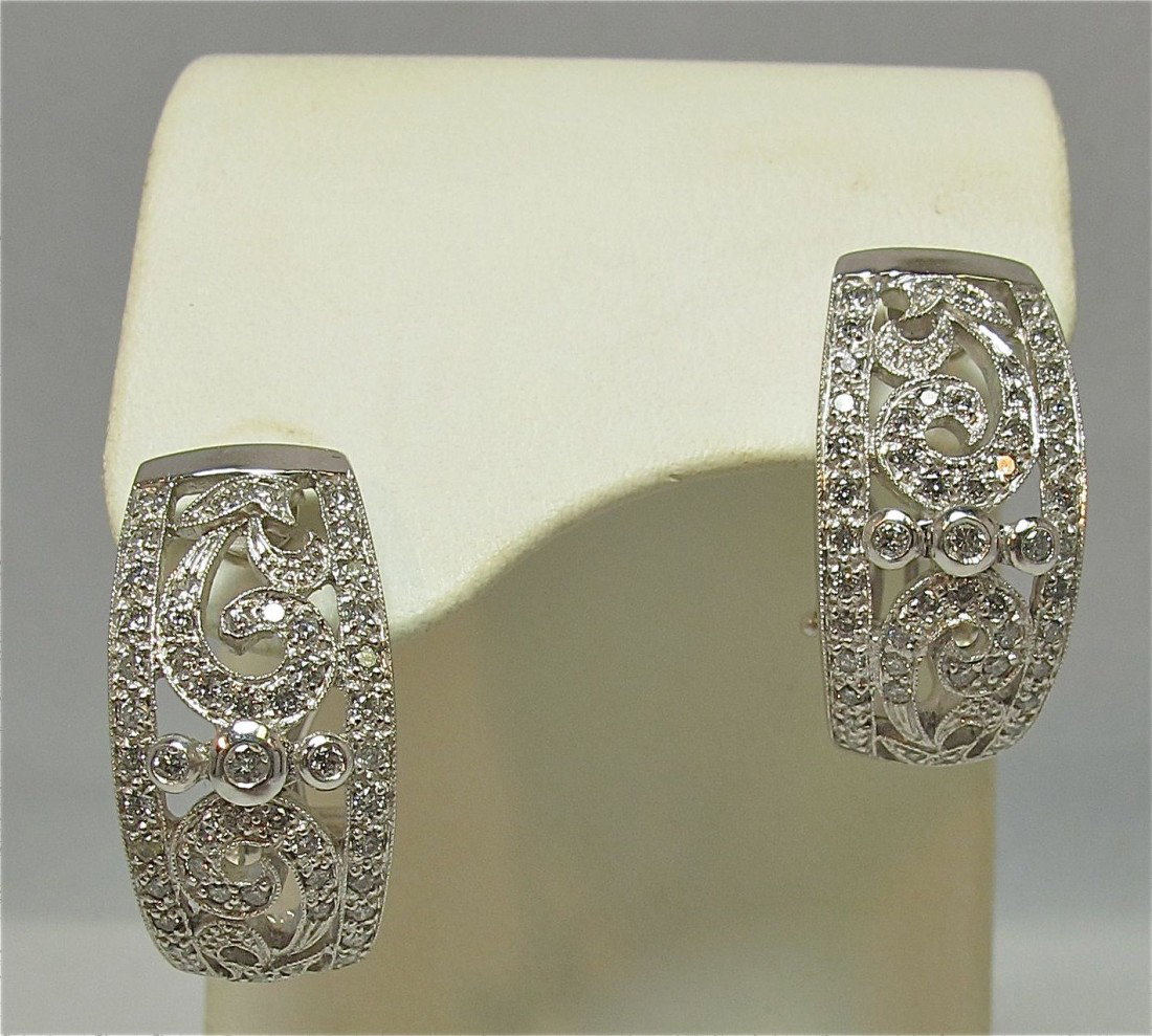 14KWG Diamond Deco Style Earrings, approx. .50cts.: 14KWG Diamond Deco Style Earrings, approx. .50cts.