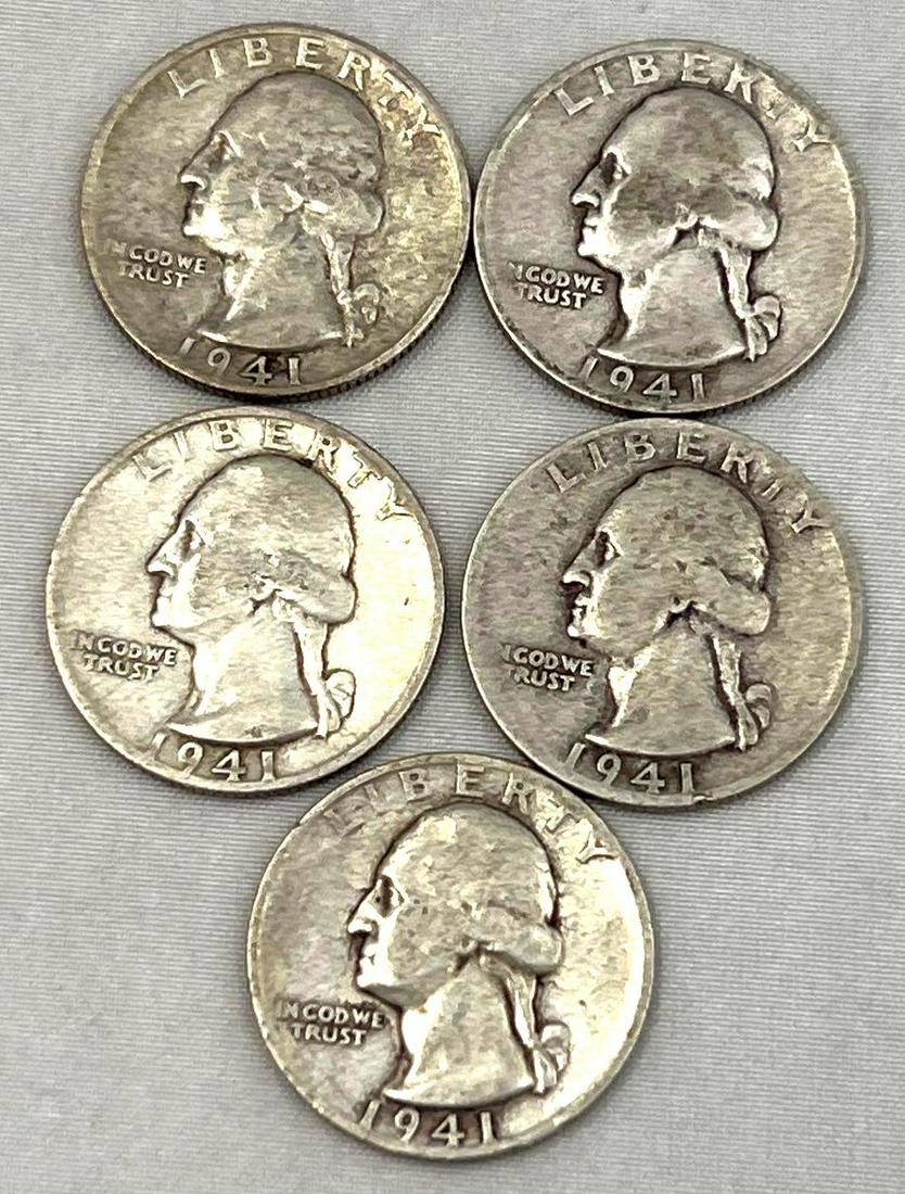 (5)1941S Silver Quarter Dollar San Francisco Mint: (5) 1941 S Silver Quarter Dollar San Francisco Mint