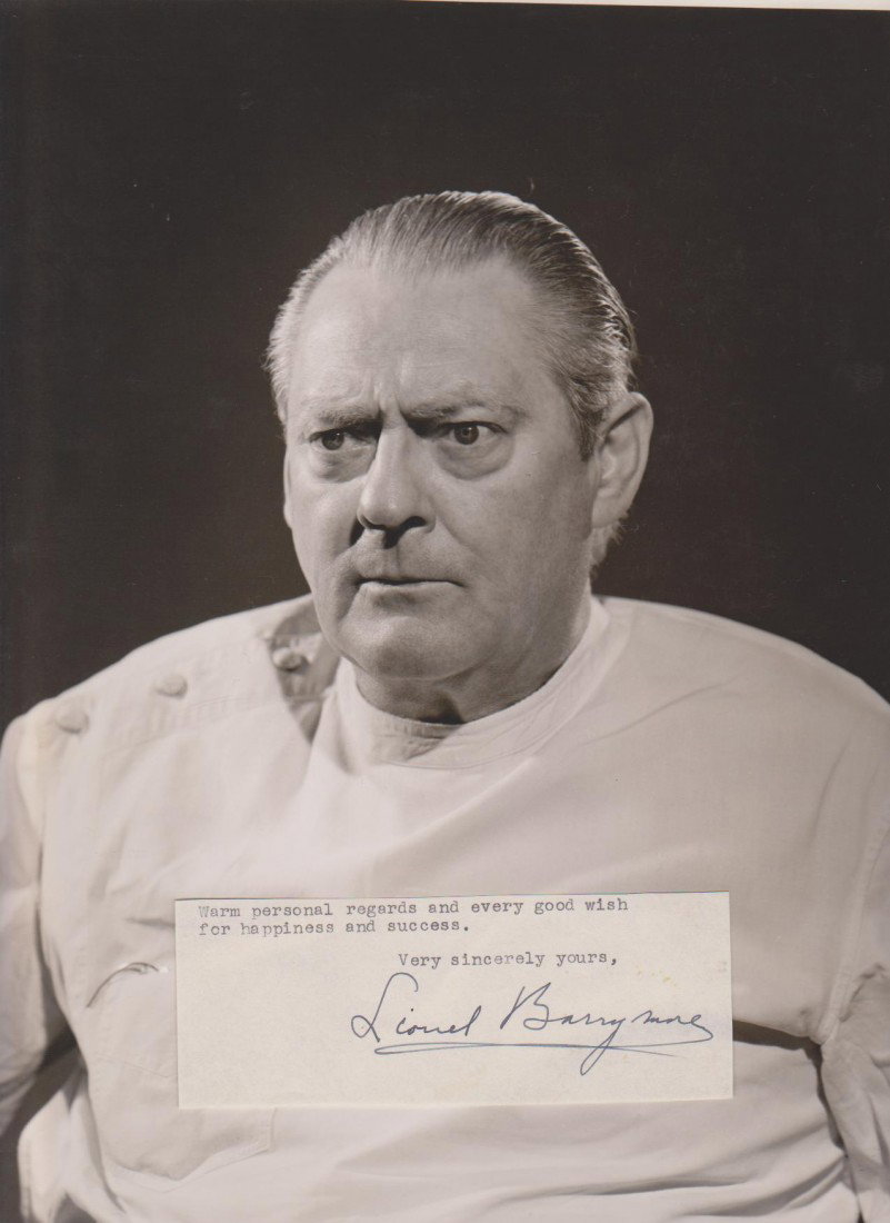 Lionel Barrymore 1878-1954, Signed Document & 2 Bl: Lionel Barrymore 1878-1954, Signed Document & 2 Black & White Photos. was an American actor of stage, screen and radio. He won an Academy Award for Best Actor for his performance in A Free Soul (1931)