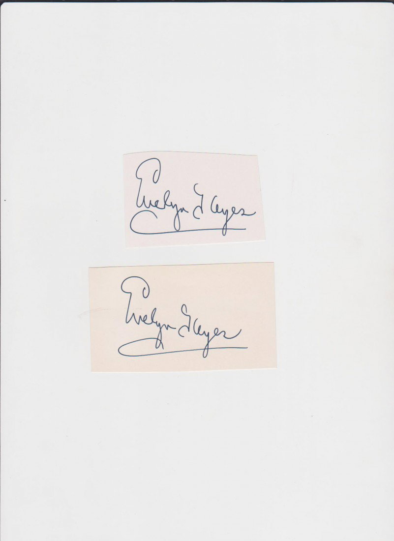 Evelyn Keyes 1916-2008, 2 Autograph Signature, bes: Evelyn Keyes 1916-2008, 2 Autograph Signature, best known for her role Suellen O'Hara in 1939 Gone With The Wind