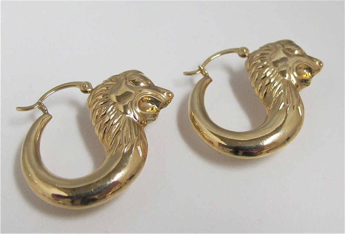 14K Yellow Gold Lion Hoops 3.93grams: 14K Yellow Gold Lion Hoops 3.93grams