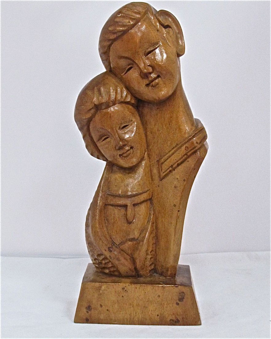 Carved Wooden Sculpture Husband & Wife: Carved Wooden Sculpture Husband & Wife