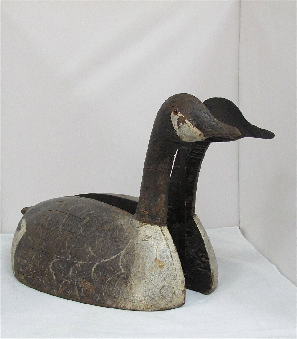 Early 20th Century Canadian Goose, Divided In Half: Early 20th Century Canadian Goose, Divided In Half For Wall Display, Original Paint, New England