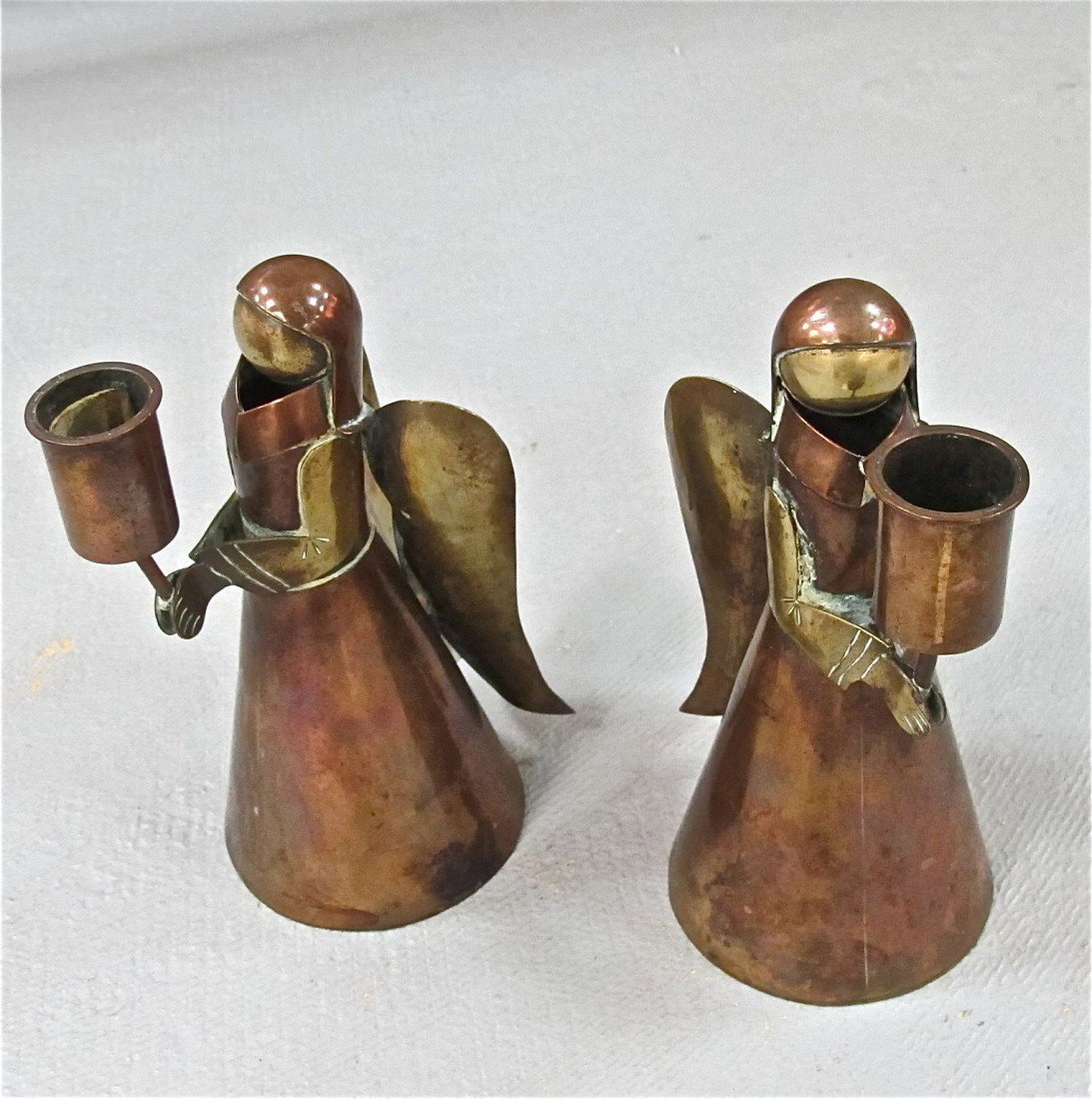 Pair of Copper Angel Candlesticks, Mexico: Pair of Copper Angel Candlesticks, Mexico
