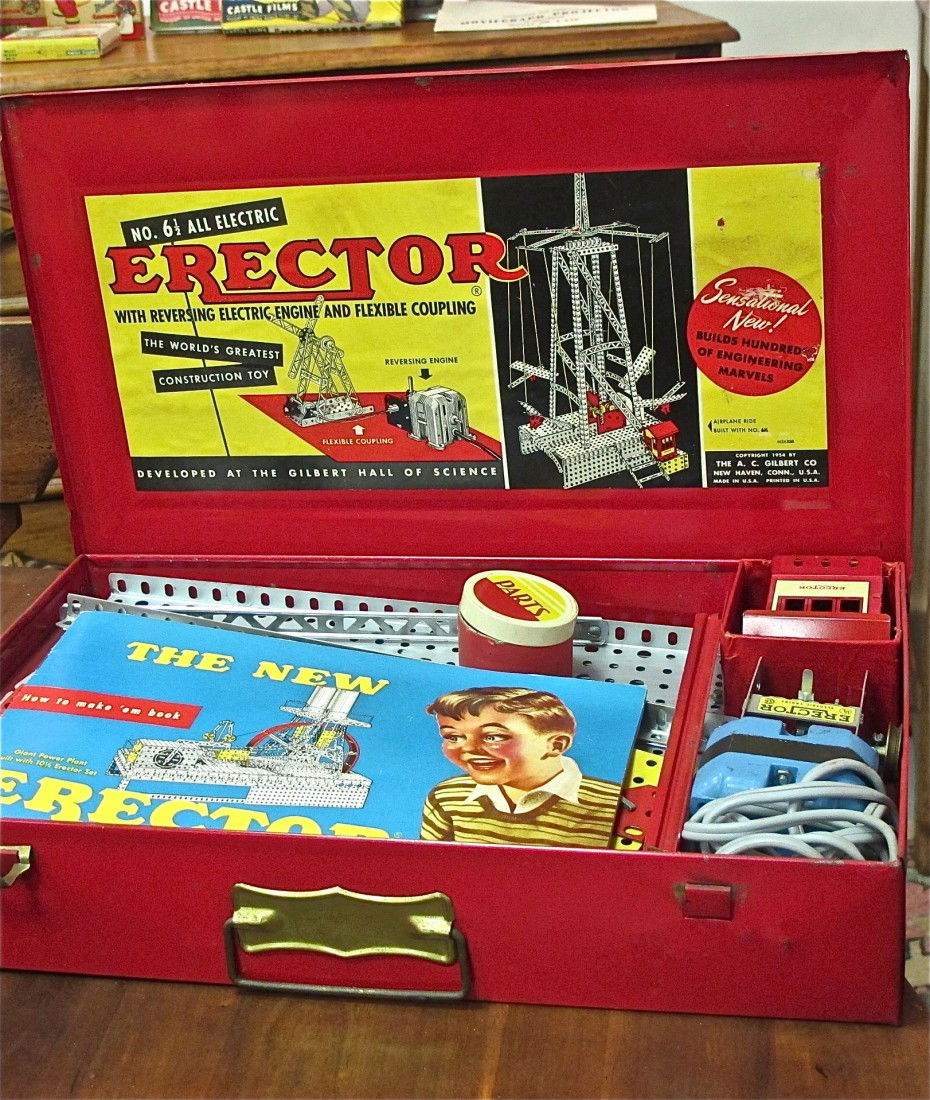 #6 1/2 All Electric Erector Set with Reversing Ele: #6 1/2 All Electric Erector Set with Reversing Electric Engine & Flexible Coupling, Copyright 1954, A.C. Gilbert Co., MIB in Box