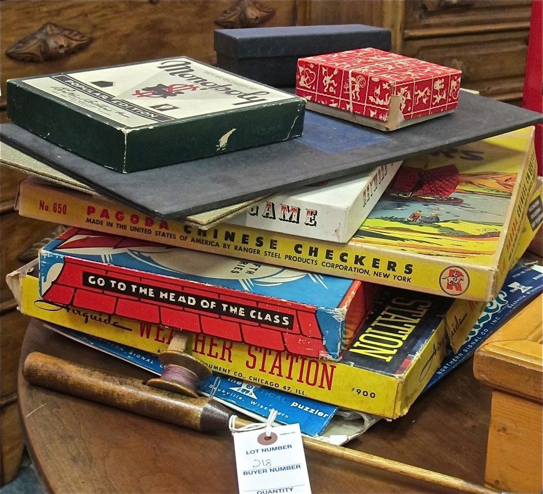 Collection of Games & Toys to Include Miniature Fi: Collection of Games & Toys to Include Miniature Fishing Reel, 1946 Parcheesi Game, Collection of Marbles, Monopoly Game 1952, Pagoda Chinese Checkers, Keyword A Crossword Game 1953, Go To The Head Of