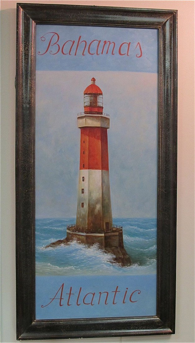 Lighthouse Painting Bahamas Atlantic, Oil on Canva: Lighthouse Painting Bahamas Atlantic, Oil on Canvas, 18"x42"