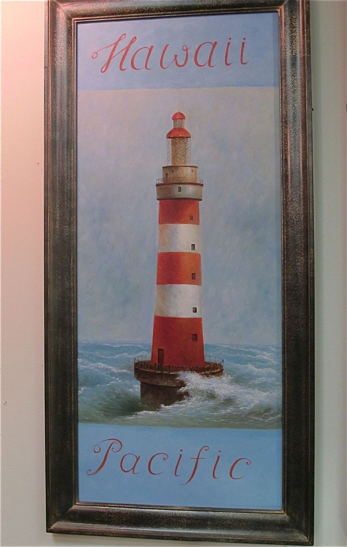 Lighthouse Painting Hawaii Pacific, Oil on Canvas: Lighthouse Painting Hawaii Pacific, Oil on Canvas, 18"x42"