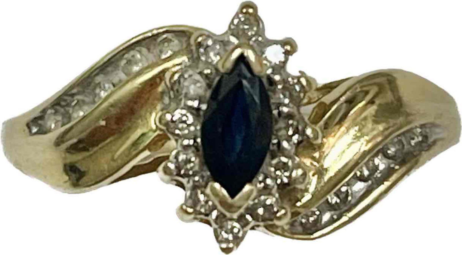14k Yellow Gold Halo Marquis Sapphire & Dia Ring (1 of 4)
