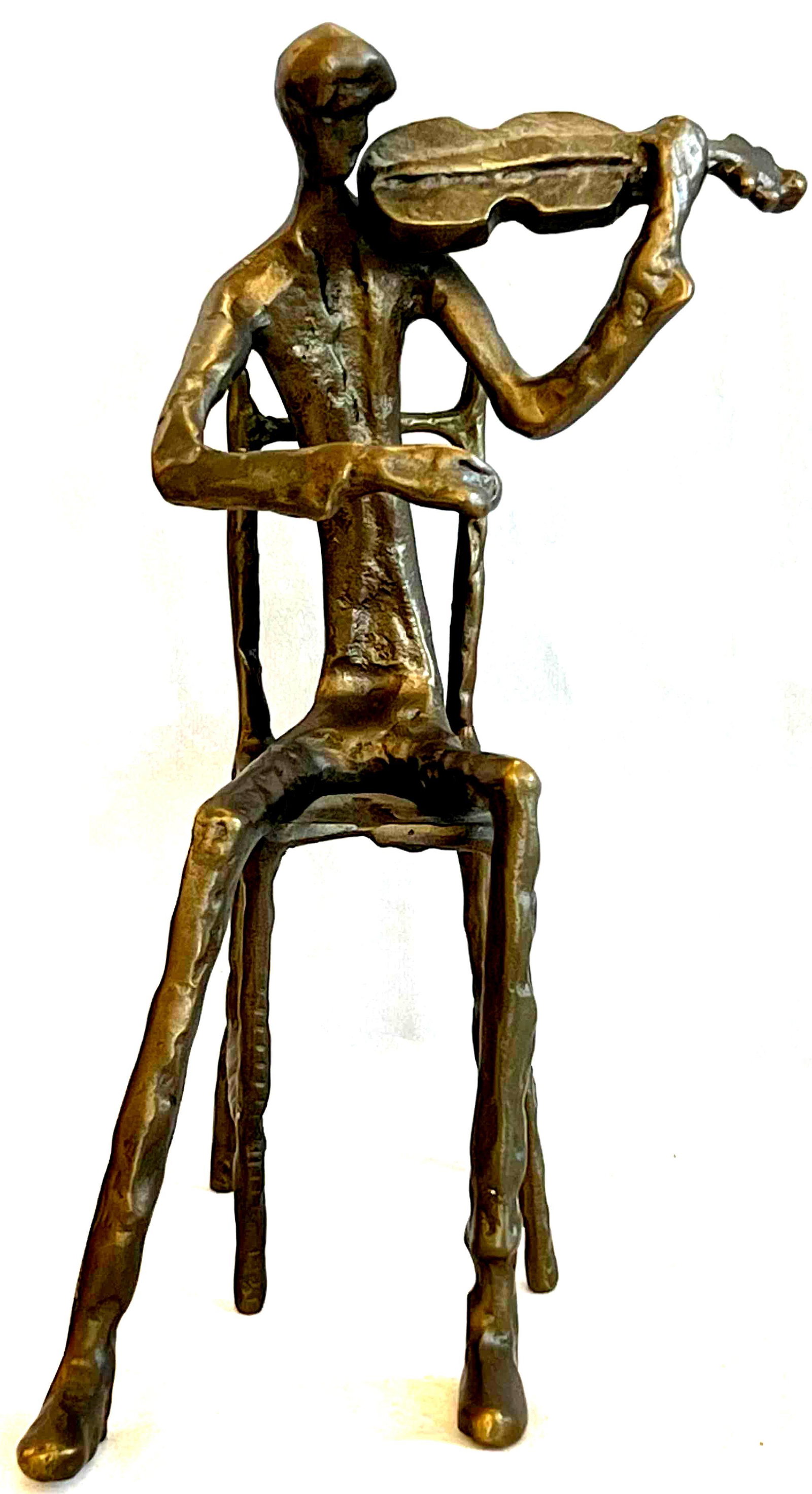 Bronze Statue Of A Seated Figure Playing The Violin: Bronze Statue Of A Seated Figure Playing The Violin 9"