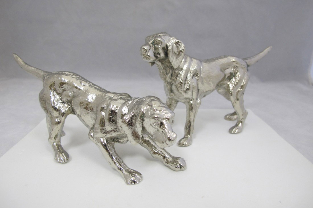 Pair of Silver Plated Retrievers By Roberto Rossi,: Pair of Silver Plated Retrievers By Roberto Rossi, Italy